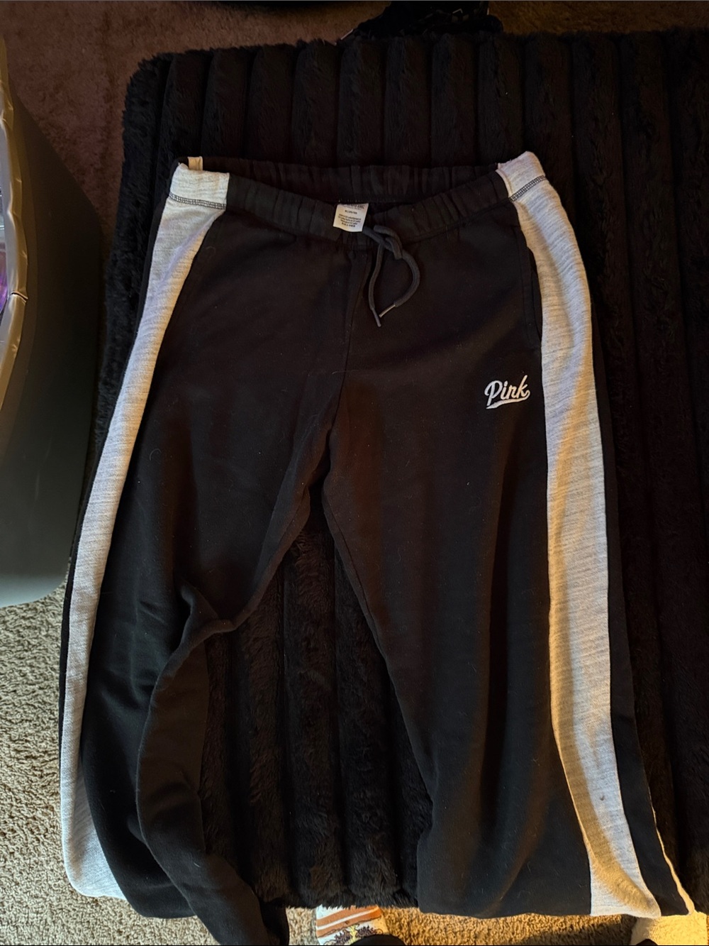 PINK Victoria's Secret Black Sweatpants with Gray Side Stripes